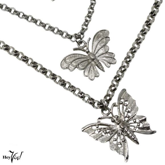 Vintage 3 Strand Chain Necklace w Three Unique Butterfly Pendants 18" - Hey Viv - Picture 3 of 6